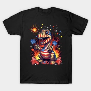 cute dinosaur firework 4th of July T-Shirt